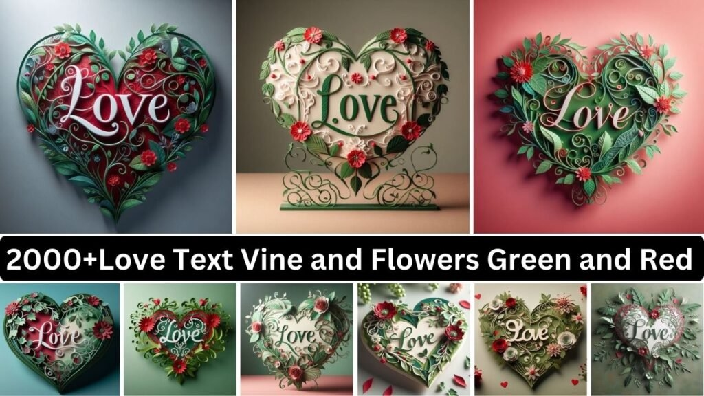 2000+ Love Text Vine And Flowers Green And Red Colors Studio